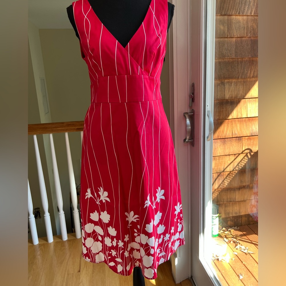 Sleeveless Pink Floral Stripe V-Neck Dress